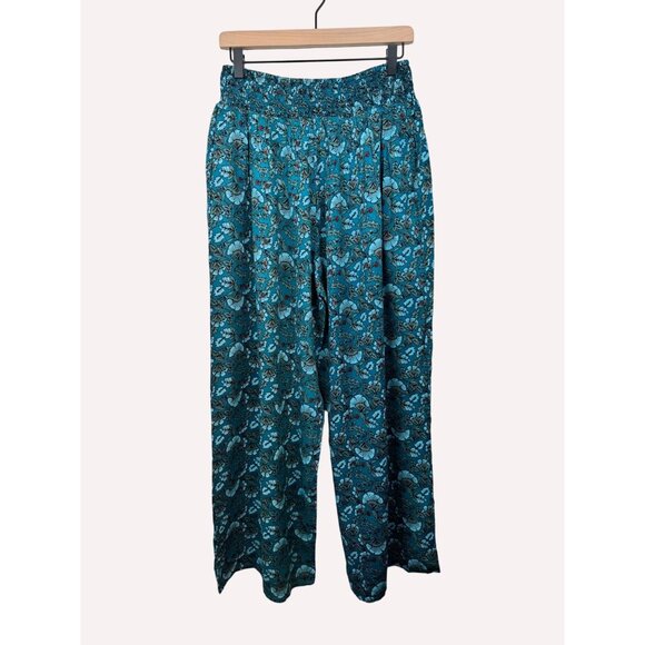 Wide-Leg Floral Pants By Band Of The Free - Deep Teal Aqua - Picture 5 of 9